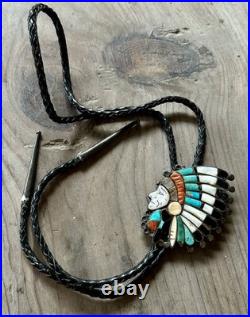 Vintage RARE VARIANT Ralph Quam Native American Zuni Sterling Indian Chief Bolo
