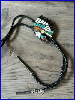 Vintage RARE VARIANT Ralph Quam Native American Zuni Sterling Indian Chief Bolo
