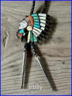 Vintage RARE VARIANT Ralph Quam Native American Zuni Sterling Indian Chief Bolo