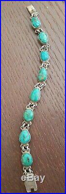 Vintage Rare Federico Jimenez Sterling Natural Blue Gem Turquoise Link Bracelet