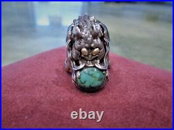 Vintage Rare Large Demon Devil Native American Navajo Sterling Turquoise Ring