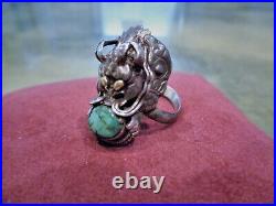 Vintage Rare Large Demon Devil Native American Navajo Sterling Turquoise Ring
