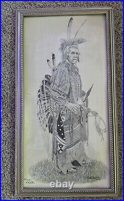 Vintage Rare Limited Native American Drawing Sketch Numbered Framed Signed