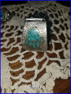 Vintage Rare Lot 7 Turquoise Native American Stones Silver Bolo Tie Bennett