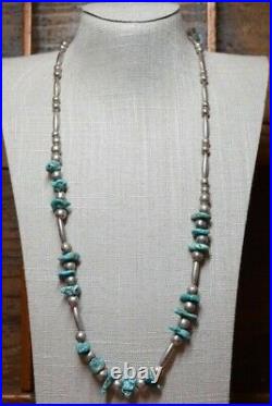 Vintage Rare NAVAJO Blue Turquoise Sterling Silver 29 Necklace