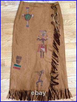 Vintage Rare Native American Hand Painted Ralph Lauren Leather Dress Size M