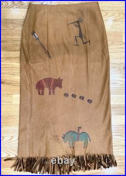 Vintage Rare Native American Hand Painted Ralph Lauren Leather Dress Size M