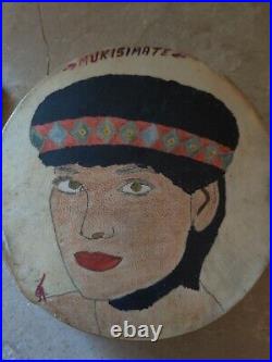 Vintage Rare Native American Handmade Drum Animal Hide Raramuri Mukisimate