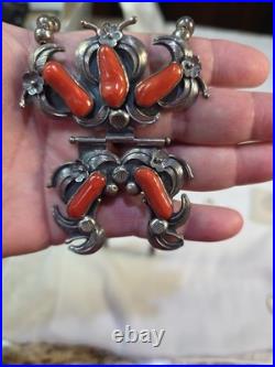 Vintage Rare Native American Necklace Coral Silver CHAIN