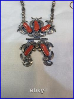 Vintage Rare Native American Necklace Coral Silver CHAIN