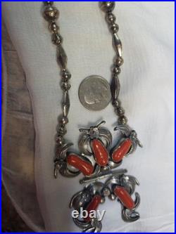 Vintage Rare Native American Necklace Coral Silver CHAIN