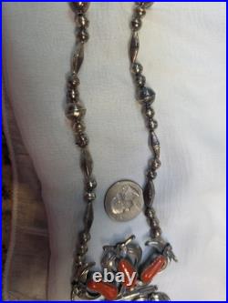 Vintage Rare Native American Necklace Coral Silver CHAIN