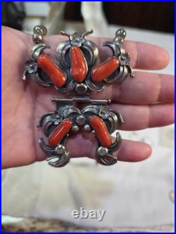Vintage Rare Native American Necklace Coral Silver CHAIN
