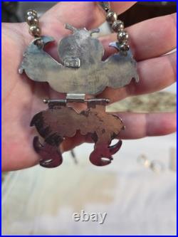 Vintage Rare Native American Necklace Coral Silver CHAIN