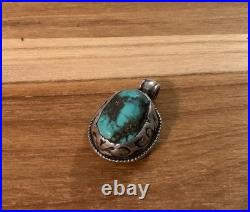 Vintage Rare Native American Two Sided Turquoise and Silver Pendant
