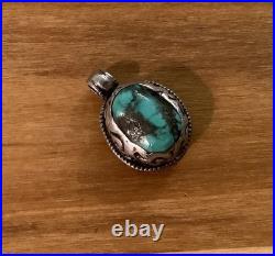 Vintage Rare Native American Two Sided Turquoise and Silver Pendant