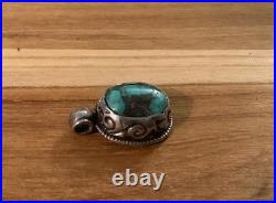 Vintage Rare Native American Two Sided Turquoise and Silver Pendant