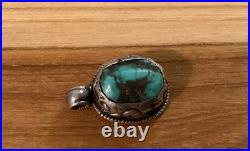 Vintage Rare Native American Two Sided Turquoise and Silver Pendant