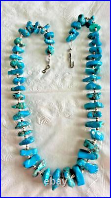 Vintage, Rare Navajo Native American Turquoise Nugget and Silver Chain Necklace