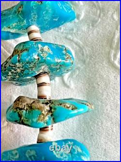 Vintage, Rare Navajo Native American Turquoise Nugget and Silver Chain Necklace