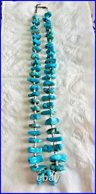 Vintage, Rare Navajo Native American Turquoise Nugget and Silver Chain Necklace