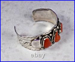 Vintage Rare Neal Paquin Jemez Navajo Coral Cuff Bracelet 61.8g