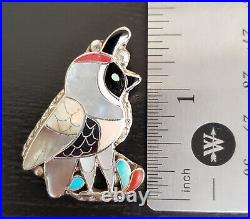 Vintage Rare Porfilio Sheyka Quail Pendant Pin Zuni Inlay Native American Silver