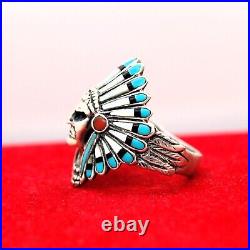 Vintage Rare Sterling Silver Opal Indian Chief Head Native American Ring