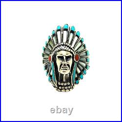 Vintage Rare Sterling Silver Opal Indian Chief Head Native American Ring