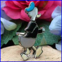 Vintage Rare Zuni Sterling Turquoise Mop Jet Donald Duck R. Spencer Ring 7.5 Wow