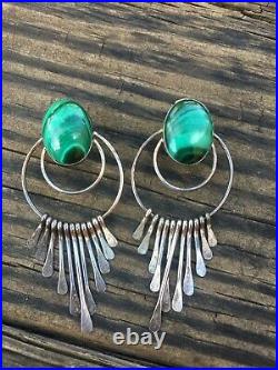 Vintage SAM KEE Navajo Sterling Silver Malachite Necklace Earring Set RARE NWB