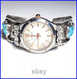Vintage Signed Sterling ML Milton Lasiloo Rare Watch Turquoise Cuff Bracelet