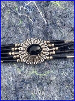 Vintage Sterling Silver & Black Turquoise Native American Bracelet RARE