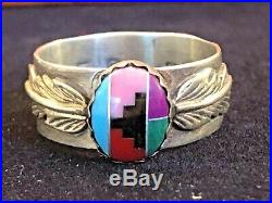 Vintage Sterling Silver Native American Ring Signed Rb Inlay Zuni Rare Band
