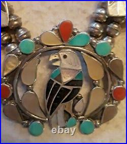 Vintage Zuni Carlene Leekity BALD EAGLE Squash Blossom Necklace, Sterling, RARE