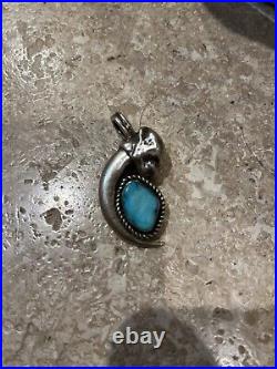 Vintage rare Native American heavy sterling turquoise pendant