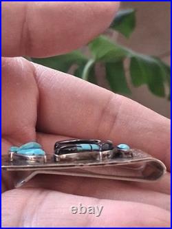 Vintg Native American Money Clip Old Pawn 925 Silver Turquoise Onyx Warrior Rare