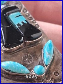 Vintg Native American Money Clip Old Pawn 925 Silver Turquoise Onyx Warrior Rare