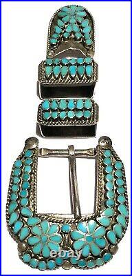 Virgil Dishta Zuni Native American Rare Vintage Belt Buckle Set Silver Turquoise