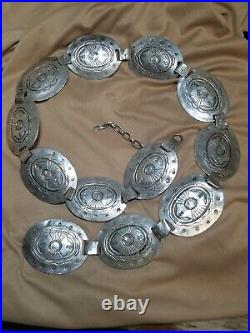 Vtg Brenda Pete Navajo Sterling Silver Concho Belt 450.5 gr. Rare Find 37 Long