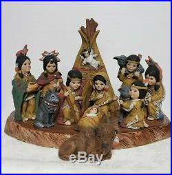 Vtg Ceramic Native American Theme Indian Nativity Set 12 Pcs Signed Rare