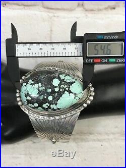 Vtg Huge Navajo Sterling Silver Hubei Turquoise Rare Cuff Bracelet 149g
