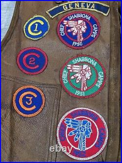 Vtg Leather Vest Native American Boys Scouts Chief Shabbona Camp Rare 1950s
