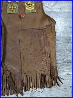 Vtg Leather Vest Native American Boys Scouts Chief Shabbona Camp Rare 1950s