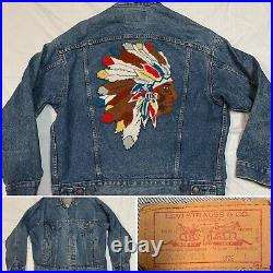 Vtg Levis Indian Native American Embroidered Denim Jacket Size Mens Large Rare