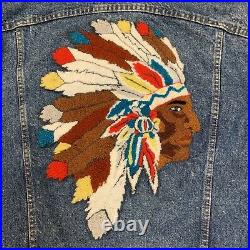 Vtg Levis Indian Native American Embroidered Denim Jacket Size Mens Large Rare