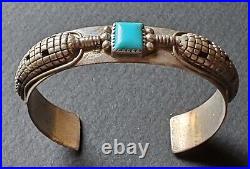 Vtg Native American Silver Turquoise Rare Corn Cob Cuff Bracelet