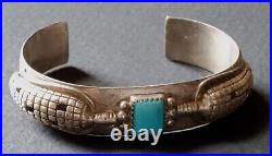 Vtg Native American Silver Turquoise Rare Corn Cob Cuff Bracelet