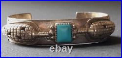 Vtg Native American Silver Turquoise Rare Corn Cob Cuff Bracelet