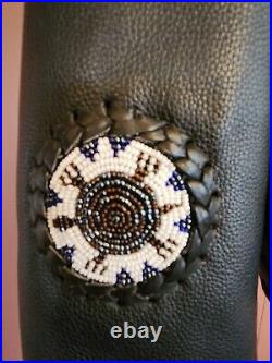 Vtg RARE Women's L Native American Leather Fringe/Beaded Biker/Western Jacket